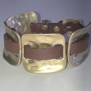 Brown Leather and Gold Tone Boho Buckle Bracelet